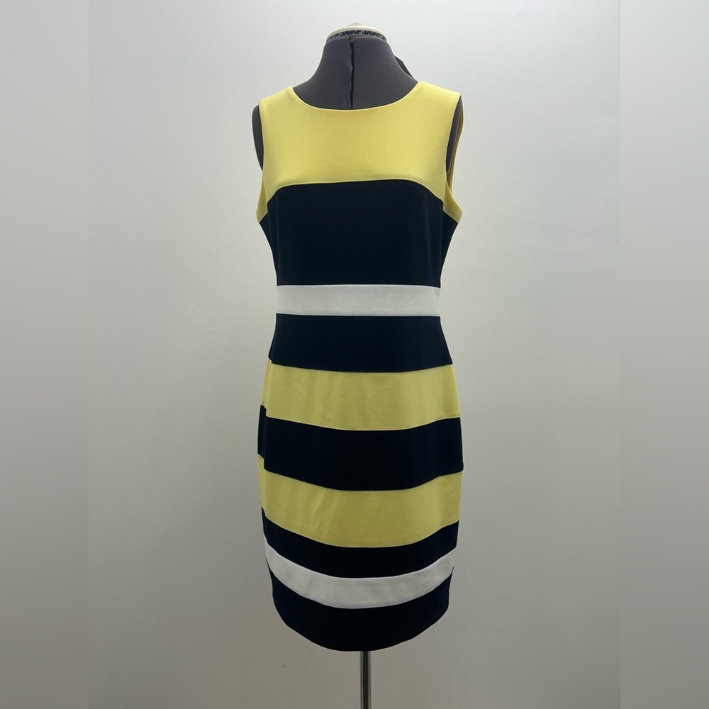 Tommy Hilfiger Yellow and Black Striped Midi Dress